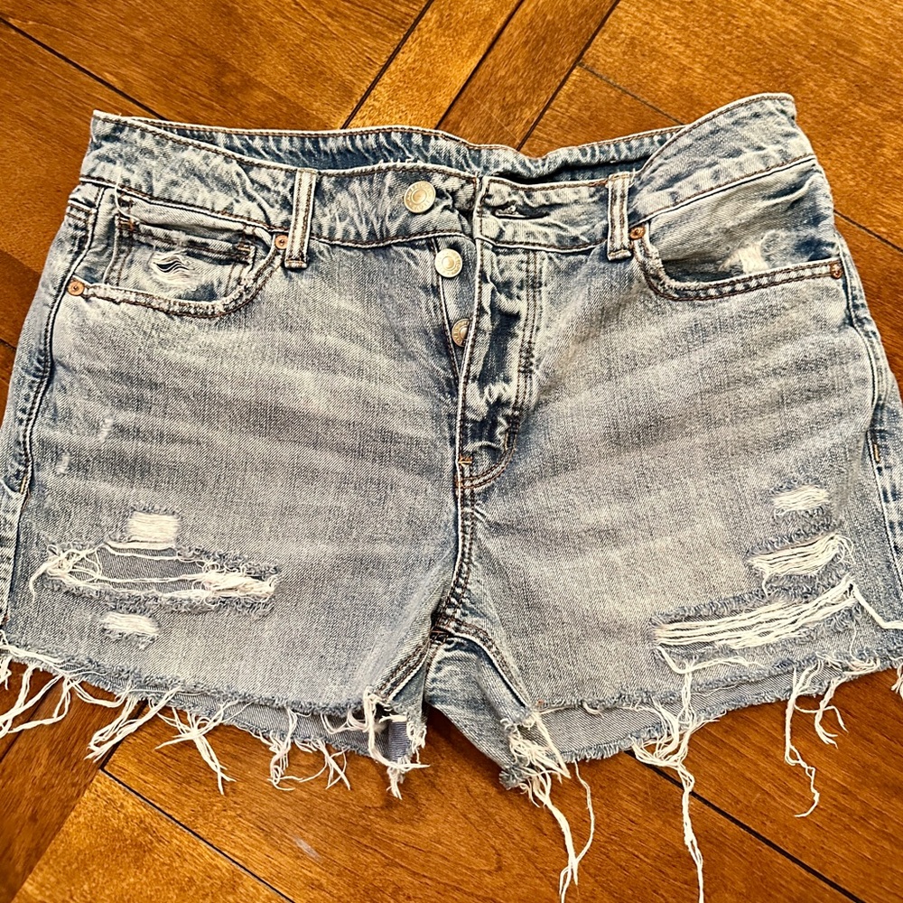 American Eagle Blue Jean Shorts Distressed Frayed Hem
